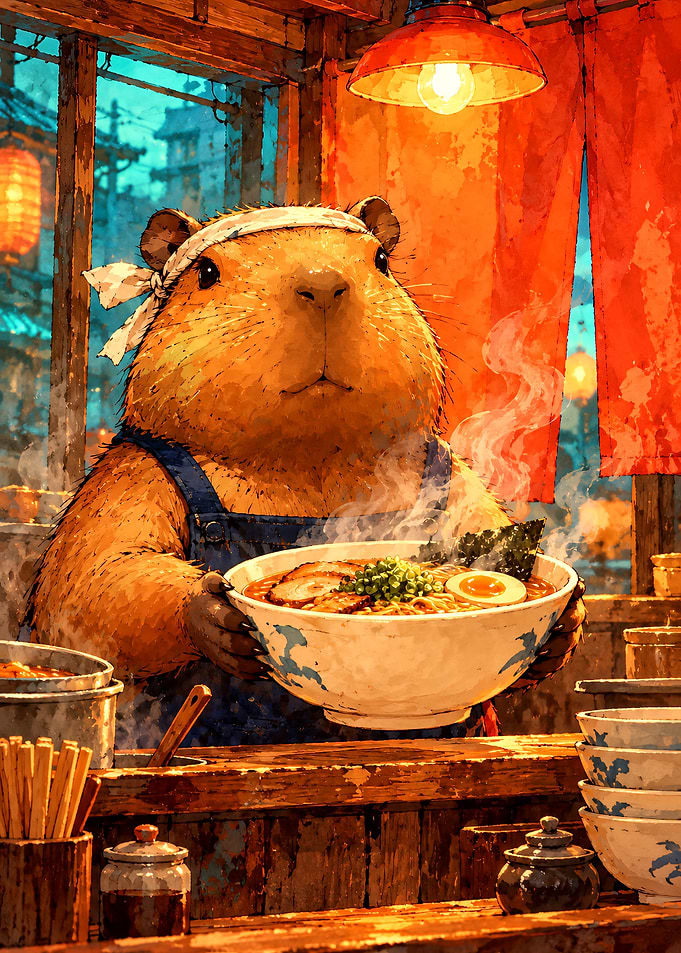 Capybara Chef Serving Ramen