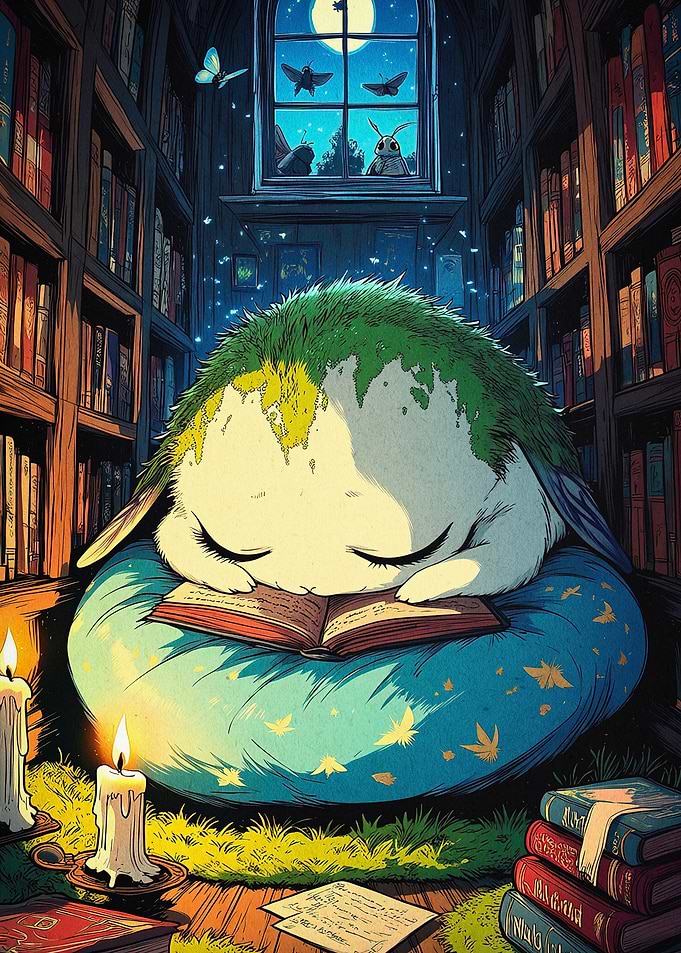 Sleeping Creature Book Reading Art