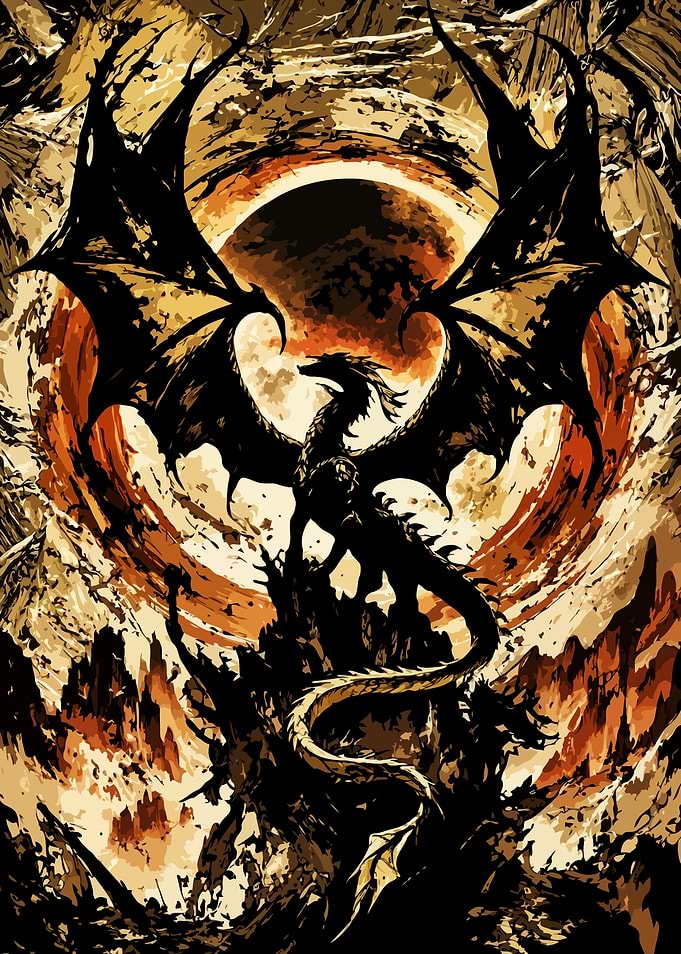 Eclipse Dragon Sovereign Dark Fantasy Canvas Art
