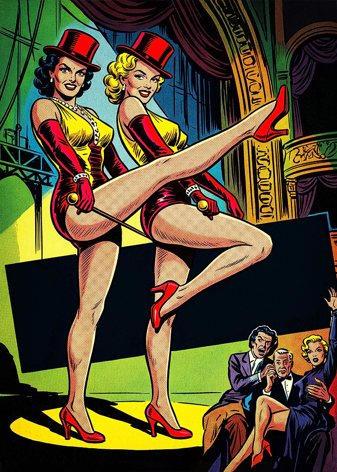 Vintage Comic Style Showgirls Performance