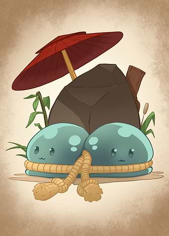 Cute Slime Duo with Red Umbrella