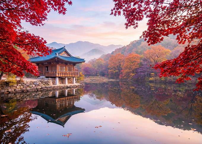 Traditional Korean Pavilion in Autumn