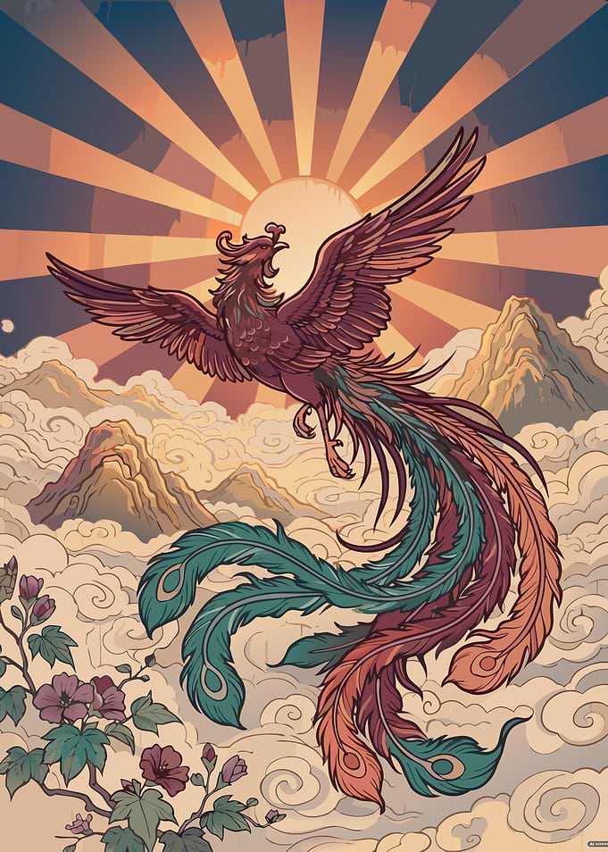 Majestic Phoenix Rising Over Mountains