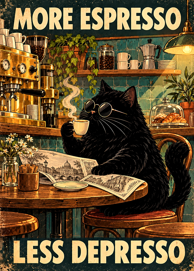 More Espresso Less Depresso Cat Poster