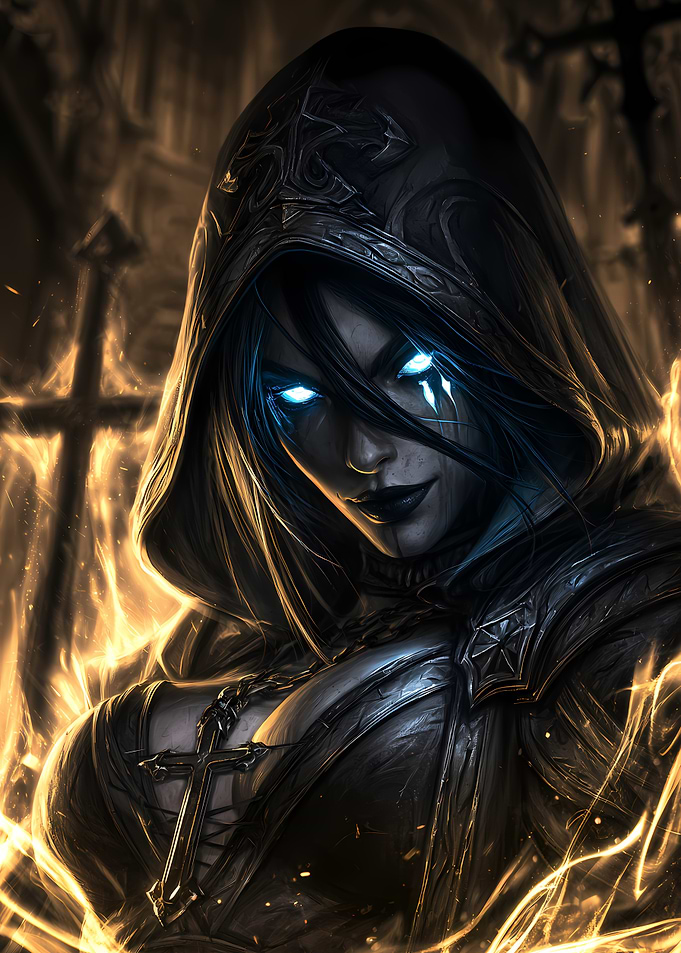 Dark Fantasy Sorceress with Glowing Eyes