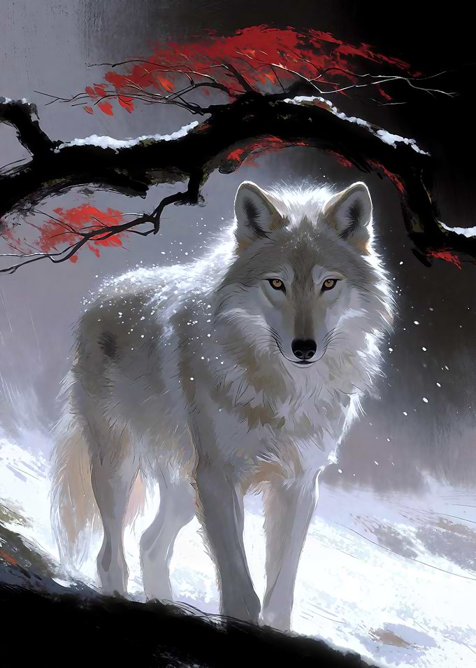 White Wolf in Snowy Forest
