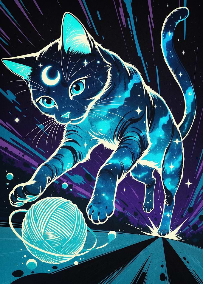Cosmic Cat Space Yarn Neon Art
