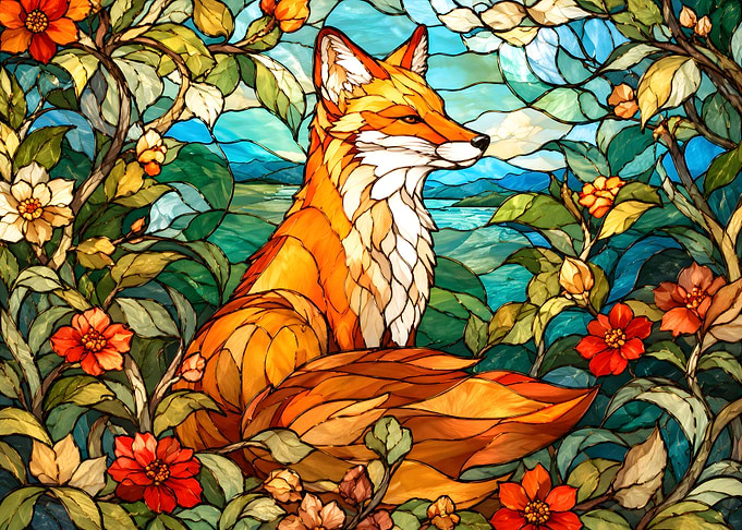Stained Glass Fox in Garden