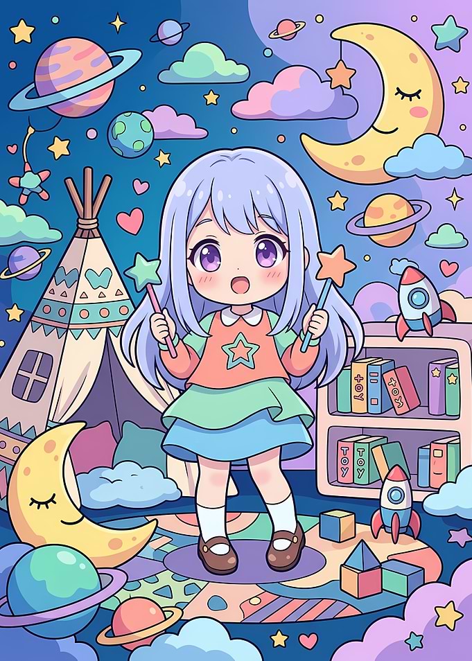 Cute Anime Girl in Space Room