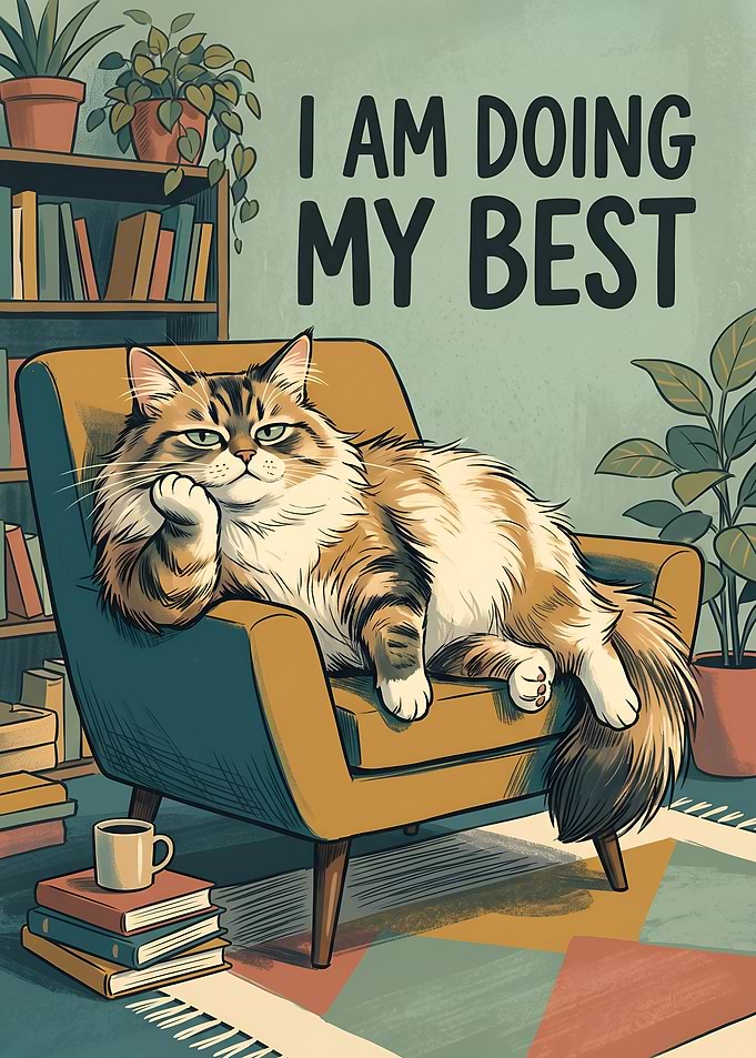 Relatable Lazy Cat in Vintage Armchair