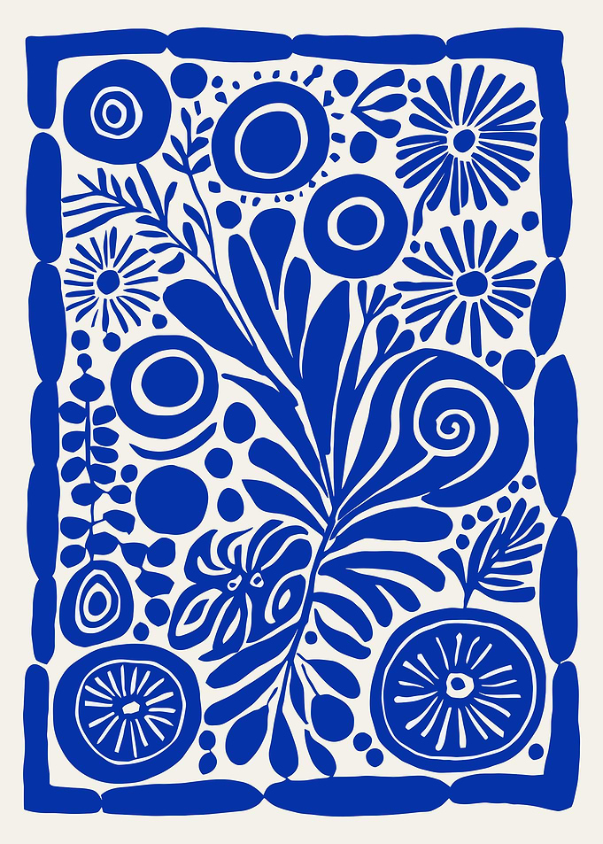 Blue and White Matisse Style Floral