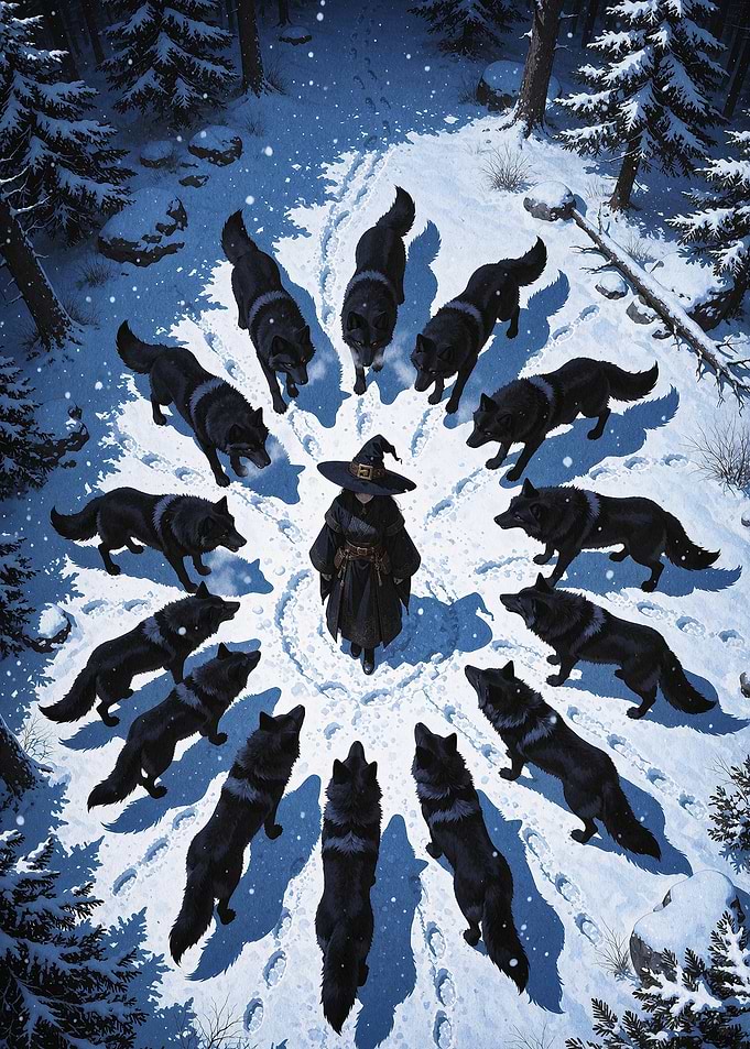 Witch Wolves Snow Winter Art Poster