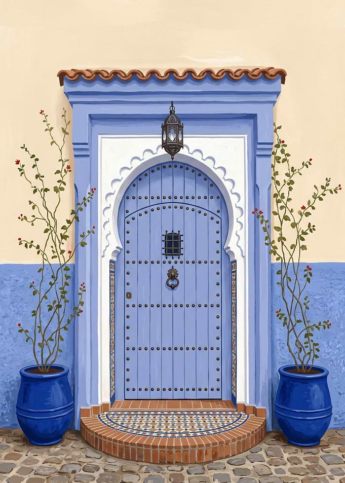 Blue Moroccan Style Arched Doorway