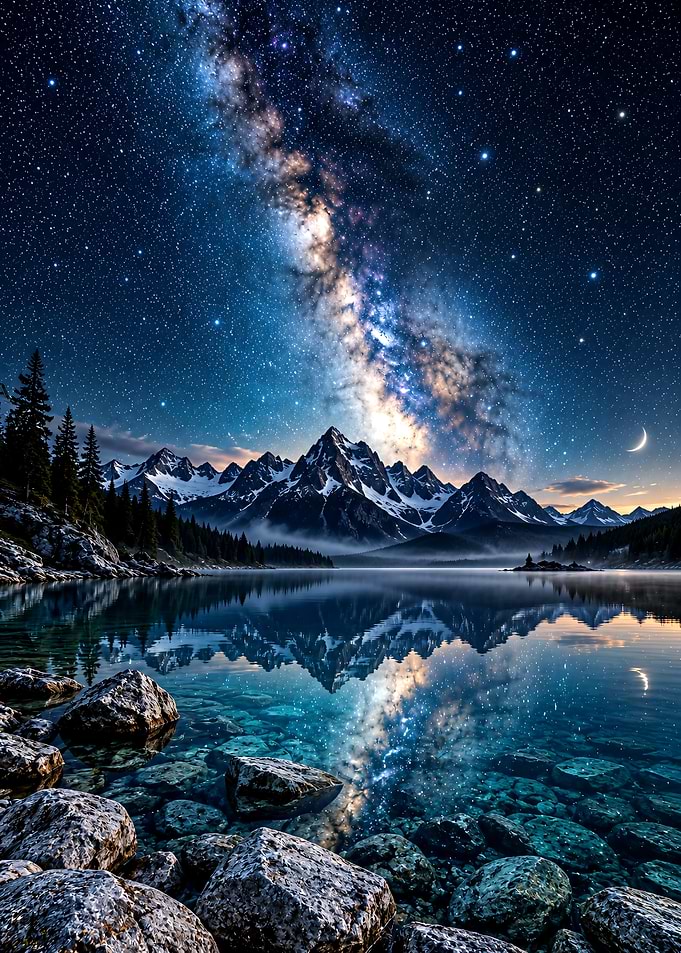 Milky Way Over Mountain Lake
