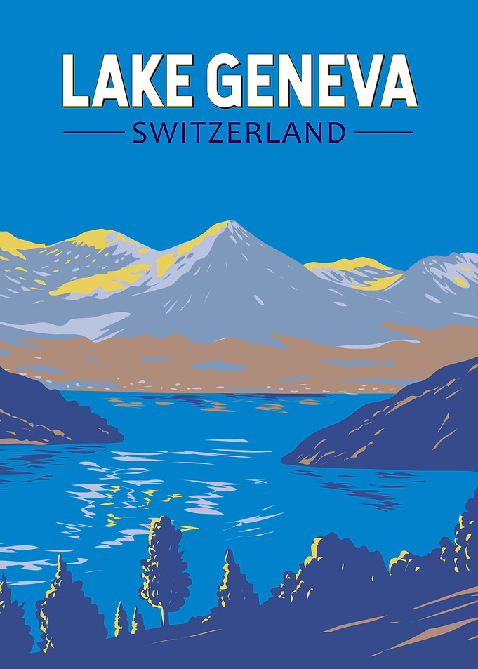Lake Geneva Switzerland Vintage Travel Poster