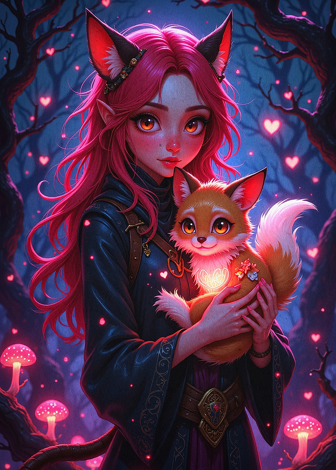 Fox Girl Magical Fantasy Art Poster