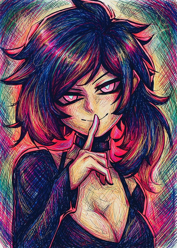 Scribble Art Anime Girl Shushing