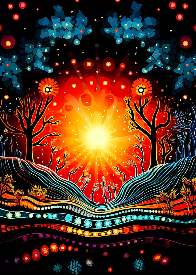 Vibrant Abstract Psychedelic Forest Landscape