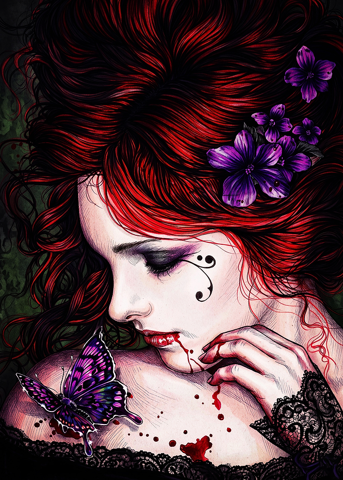 Gothic Vampire Woman with Butterfly