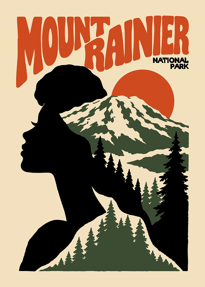 Mount Rainier National Park Retro Poster