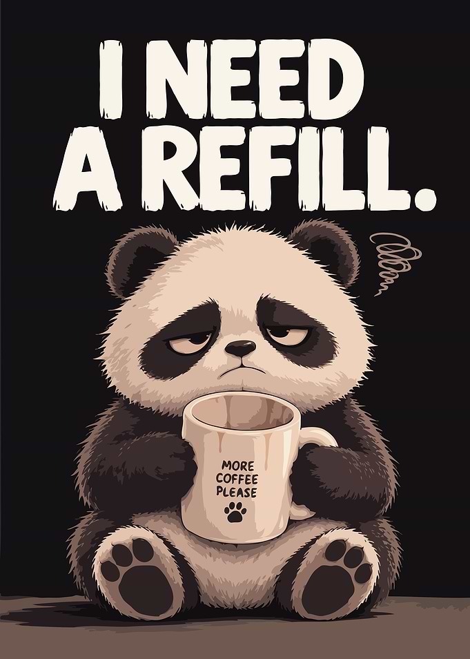 Sleepy Panda Coffee Refill Funny Art