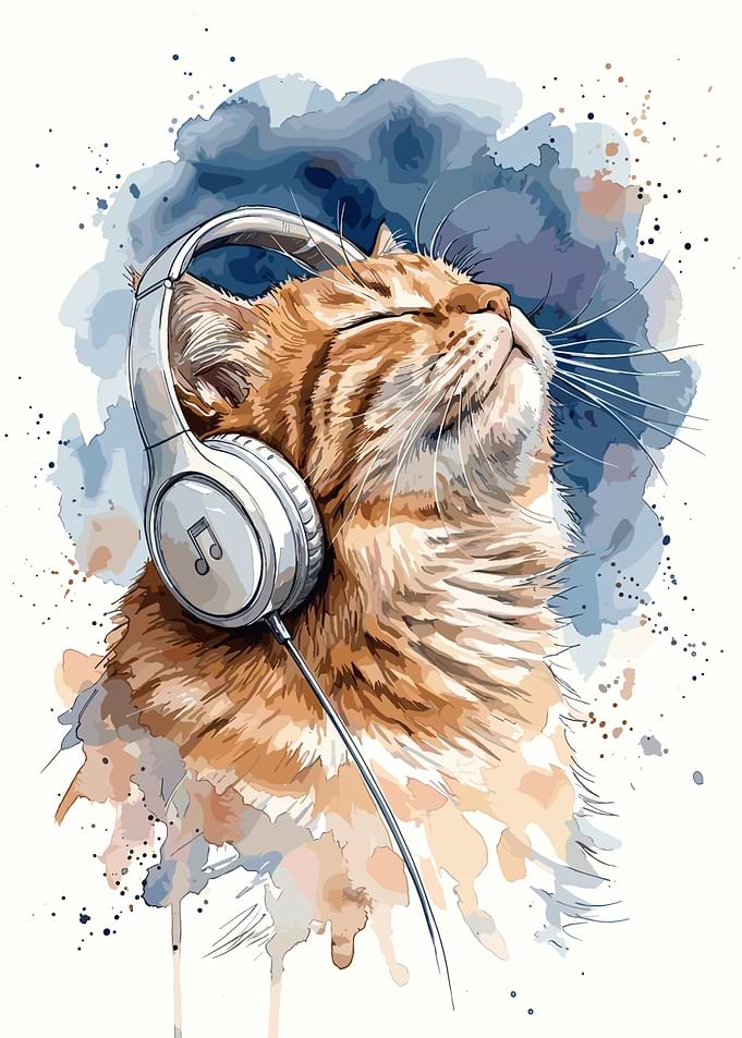 Ginger Cat Listening to Music