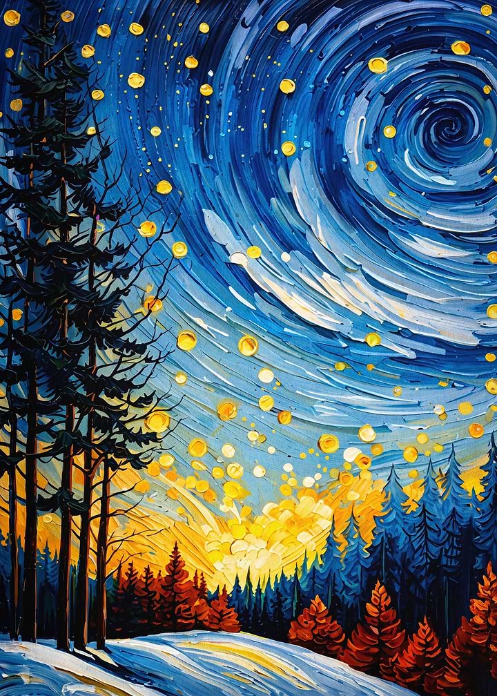 Starry Night Forest Winter Art