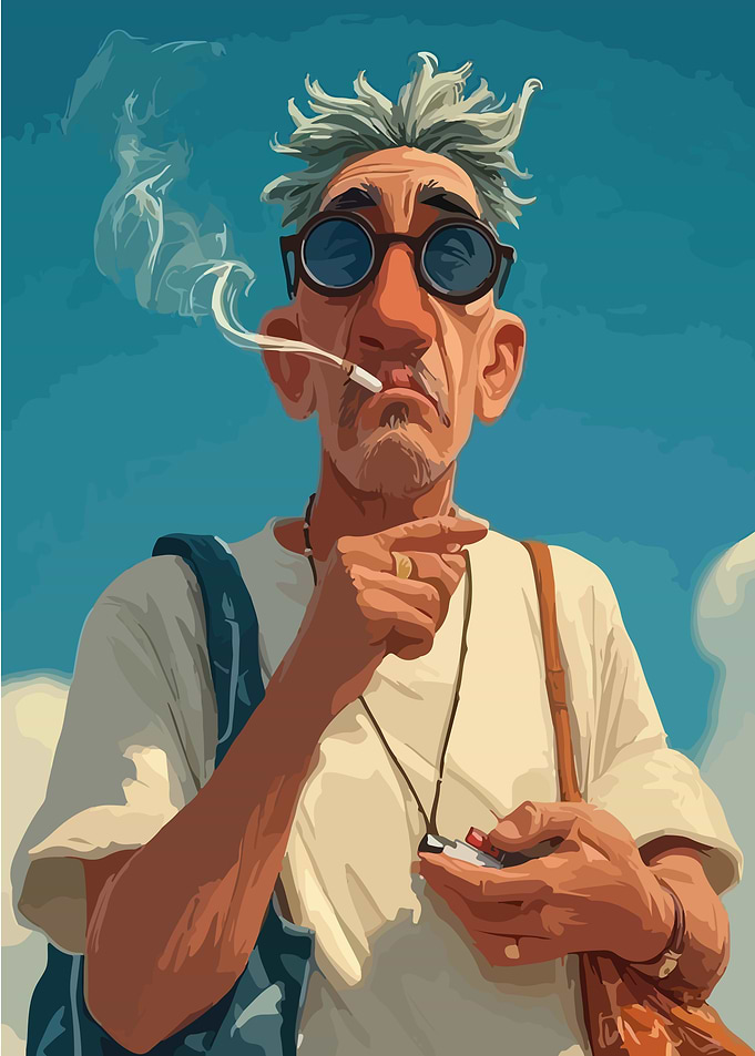 Stylized Cartoon Man Smoking