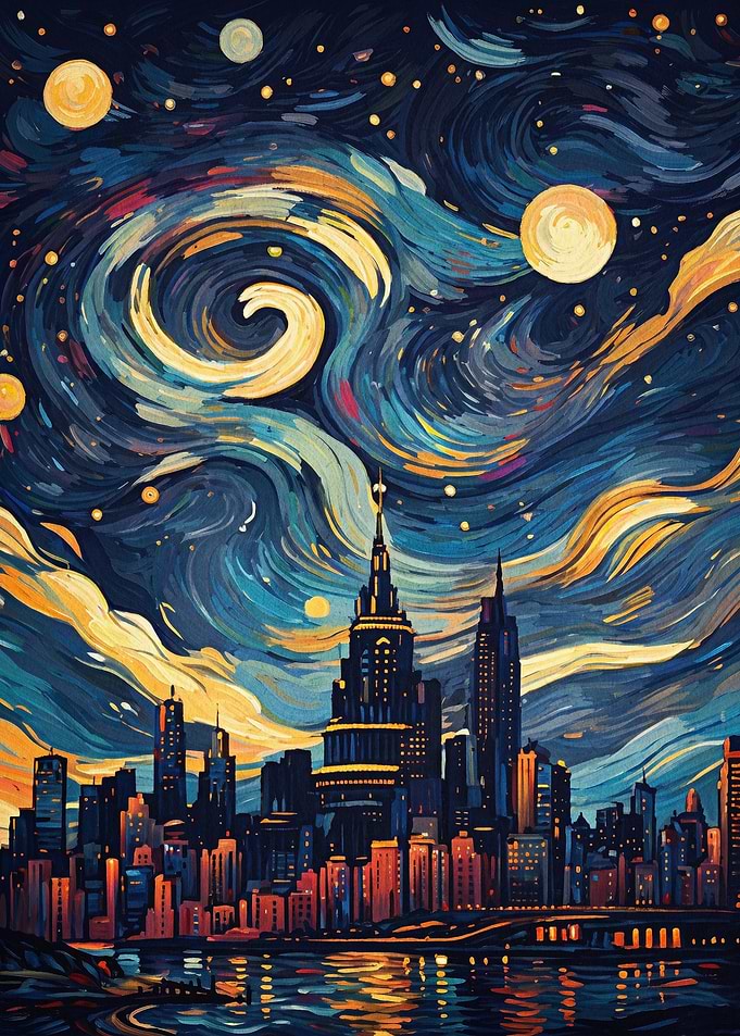 City Night Swirls Van Gogh Art