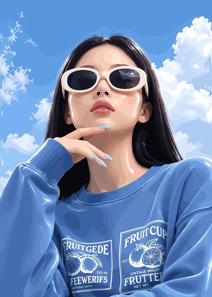 Stylish Woman in Blue Sweatshirt