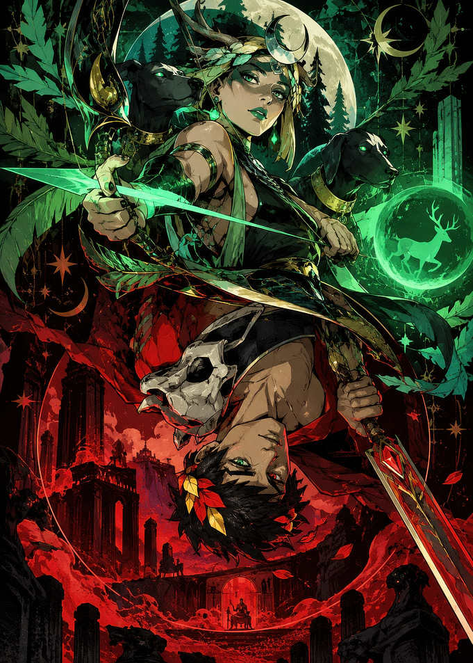 Hades Game Zagreus and Artemis Illustration