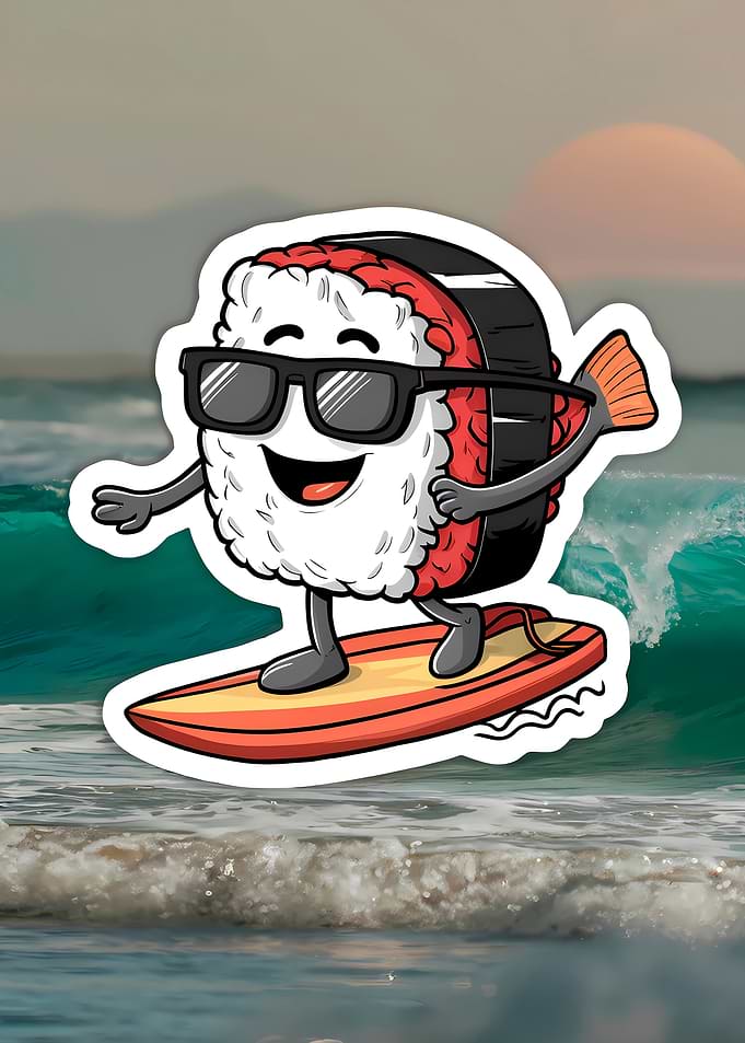 Cool Sushi Character Surfing