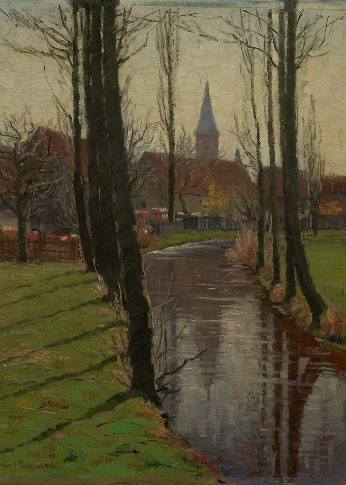 Village Stream at Twilight Painting