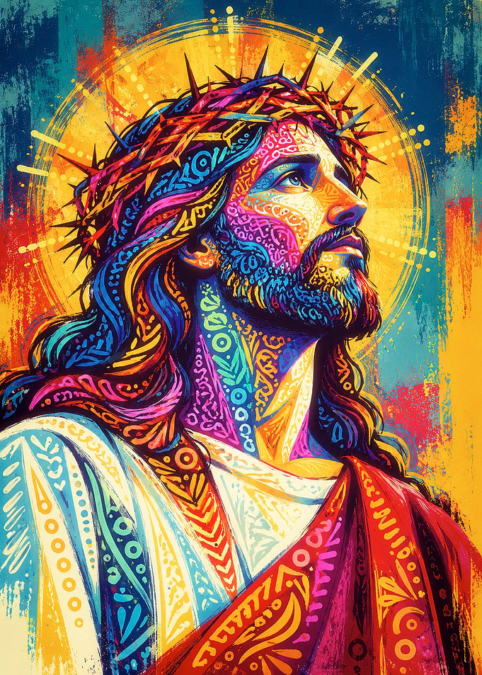 Vibrant Artistic Portrait of Jesus Christ
