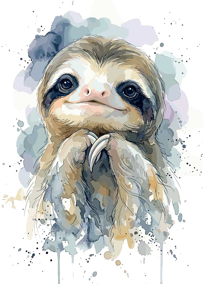 Watercolor Portrait of a Cute Sloth