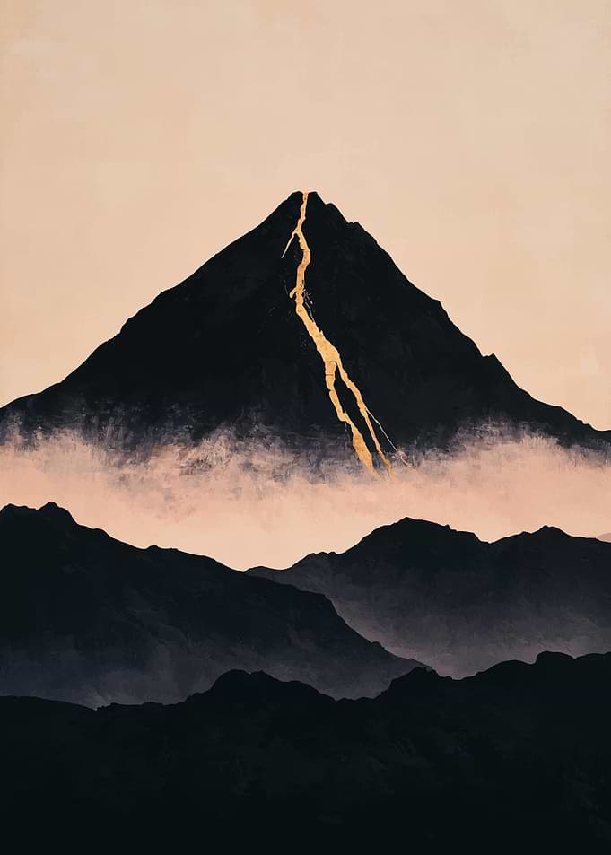 Minimalist Golden Vein Mountain Landscape