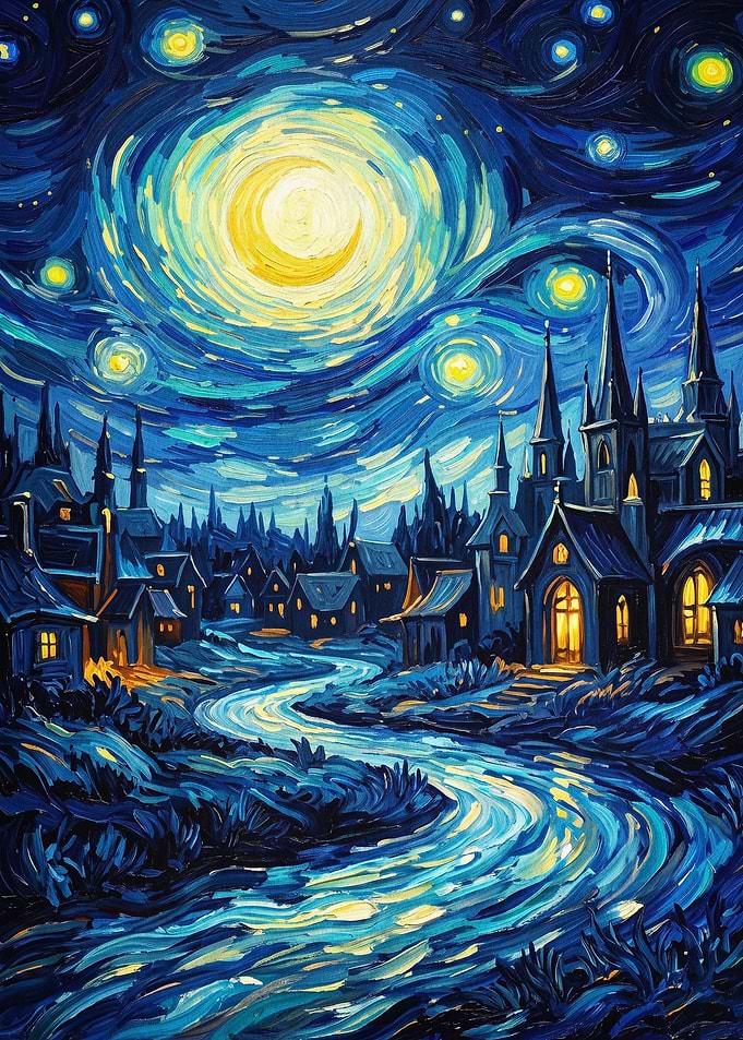 Starry Night Town Imp. Art Poster