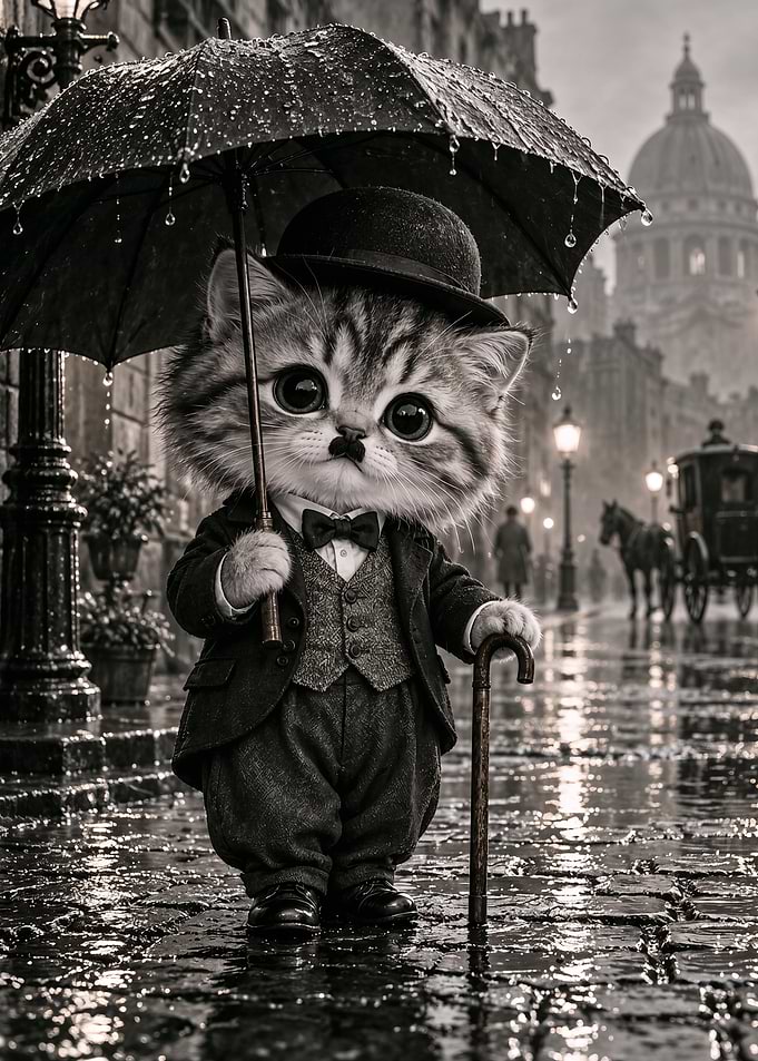 Silent Film Gentleman Cat in the Rain
