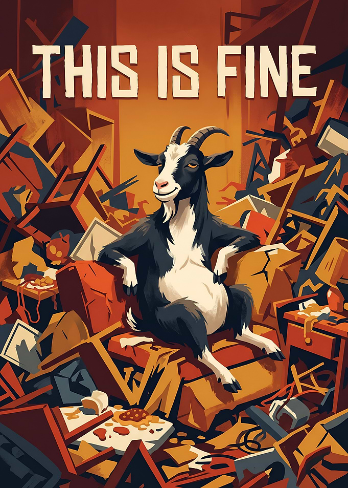 This Is Fine - Goat Meme Artwork