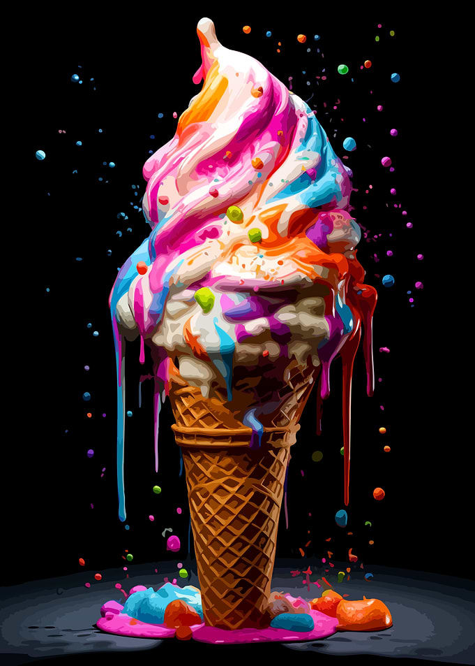 Vibrant Melting Rainbow Ice Cream Cone