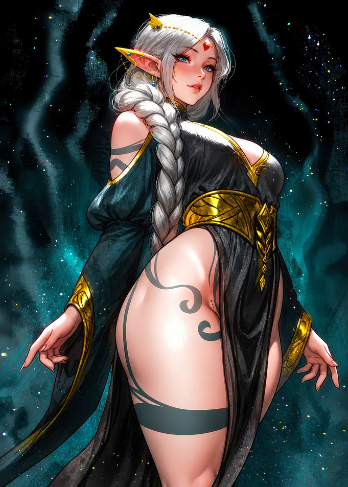 Elegant Silver-Haired Elf Sorceress