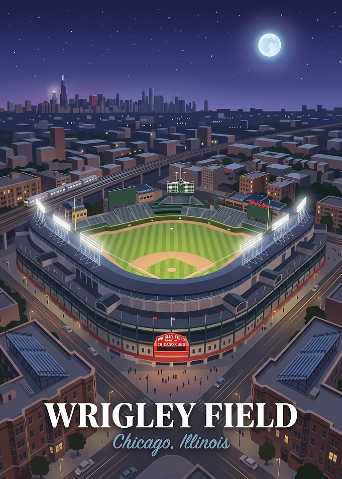 Wrigley Field Chicago Night Poster