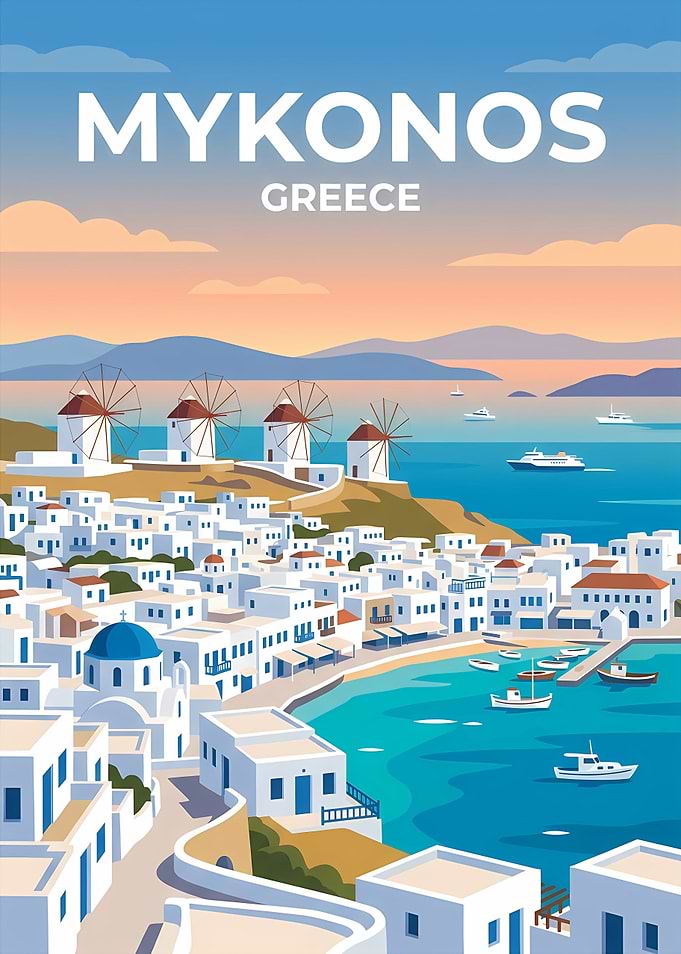 Mykonos Greece Travel Poster