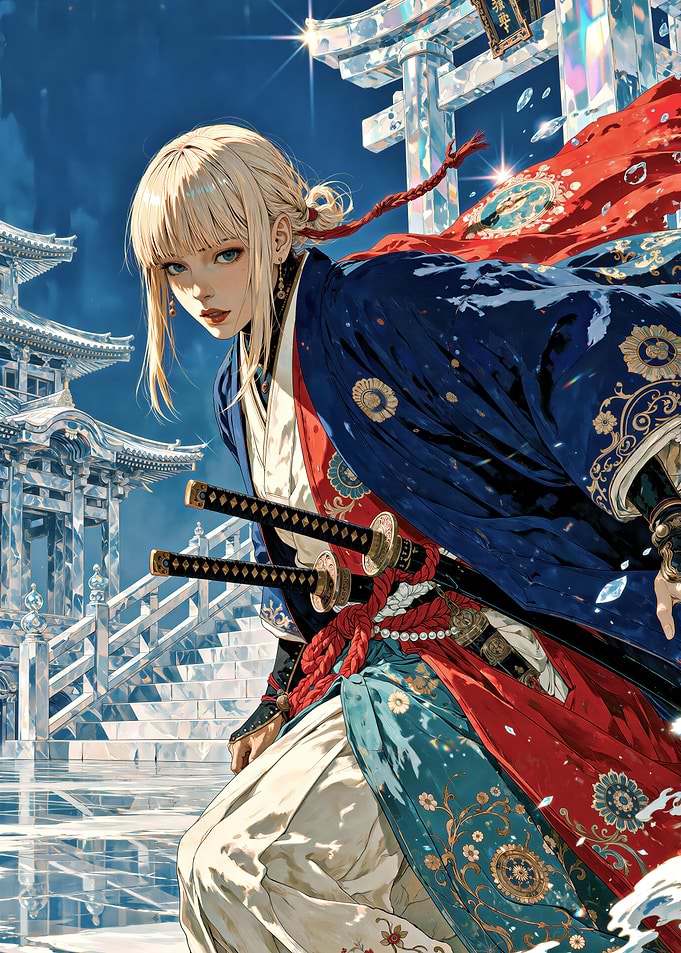 Blonde Samurai Warrior in Crystal Shrine