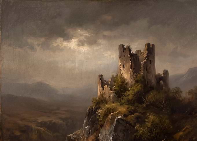 Ruined Castle on a Rocky Cliff