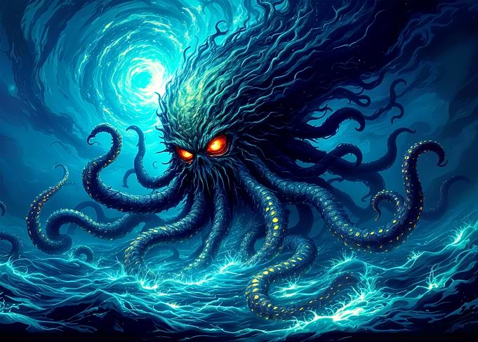 Eldritch Kraken Rising from Dark Waters