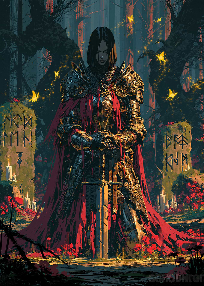 Dark Fantasy Knight in Enchanted Forest