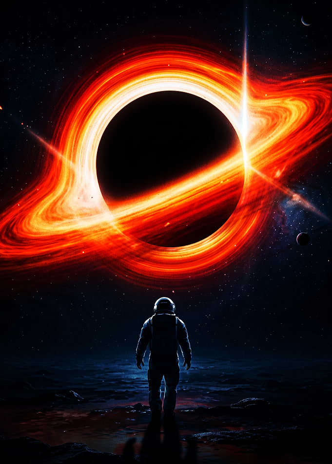 Astronaut Observing a Glowing Black Hole