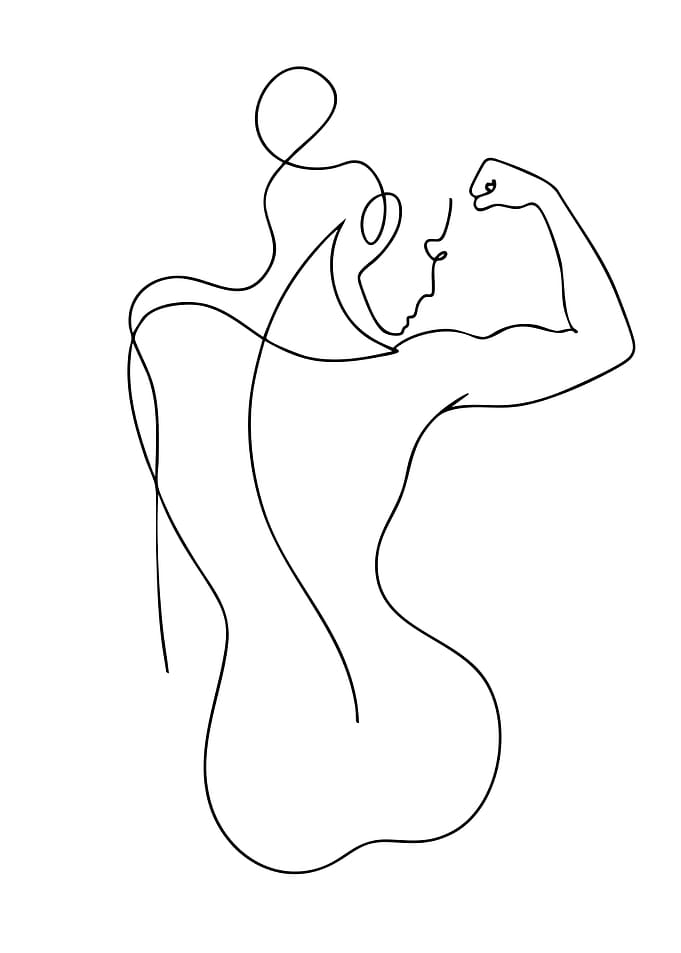Minimalist Line Art Woman Flexing