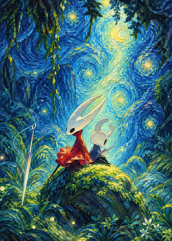 Hollow Knight and Hornet Starry Night